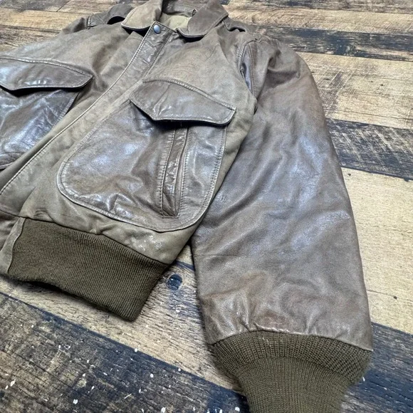 Hunt Club Men's Brown Genuine Leather‎ Bomber Flight Jacket 44R Aviation Large